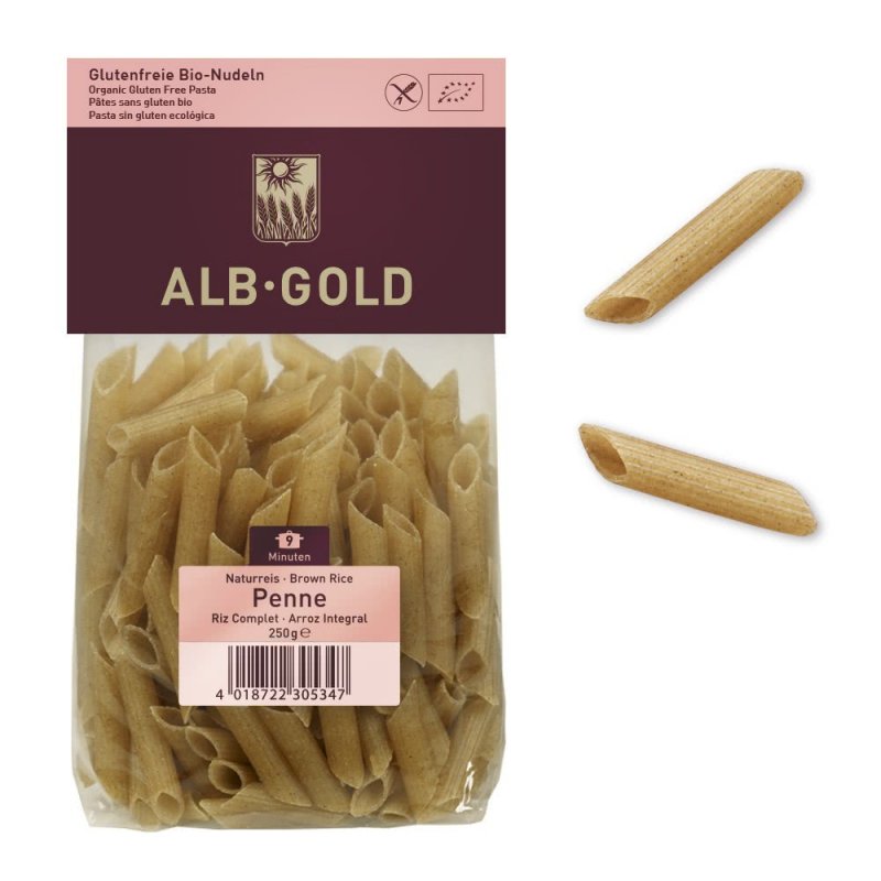 Penne brown rice 250 gr. Organic and gluten-free