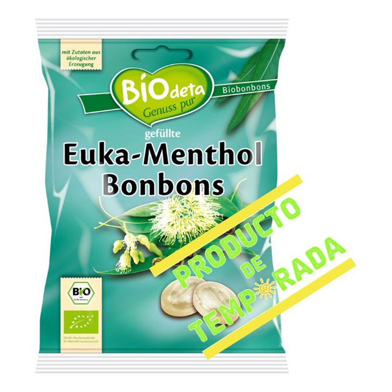 Mit Eukalyptus und Menthol gefüllte Bonbons Biodeta 75 g