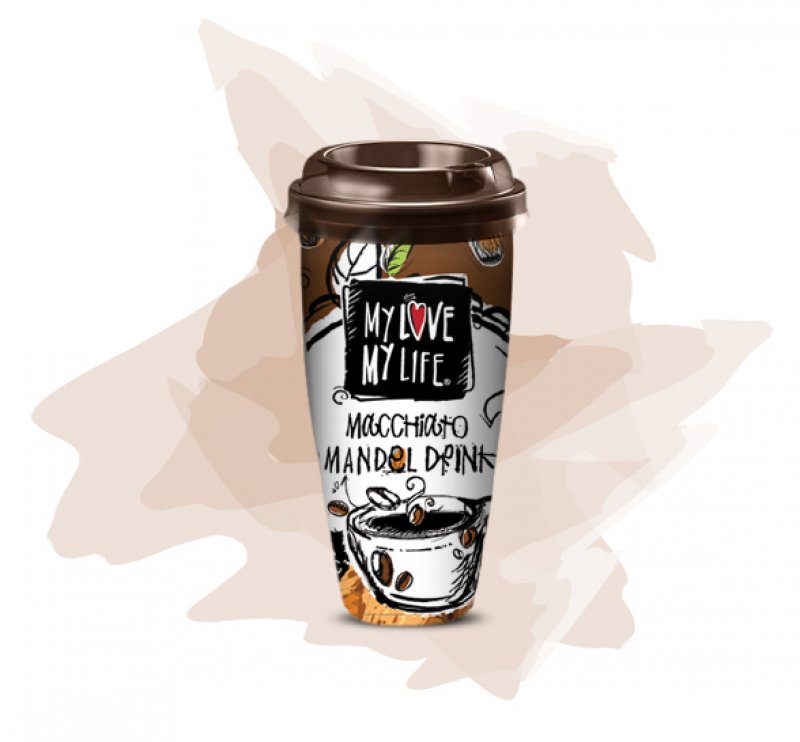 Macchiatio almond 2GO drink for vegans with a heart