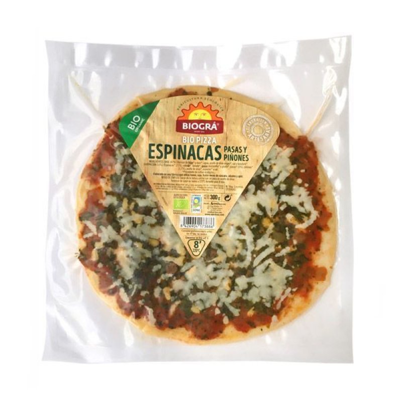 Organic PIZZA with spinach, raisins and pine nuts