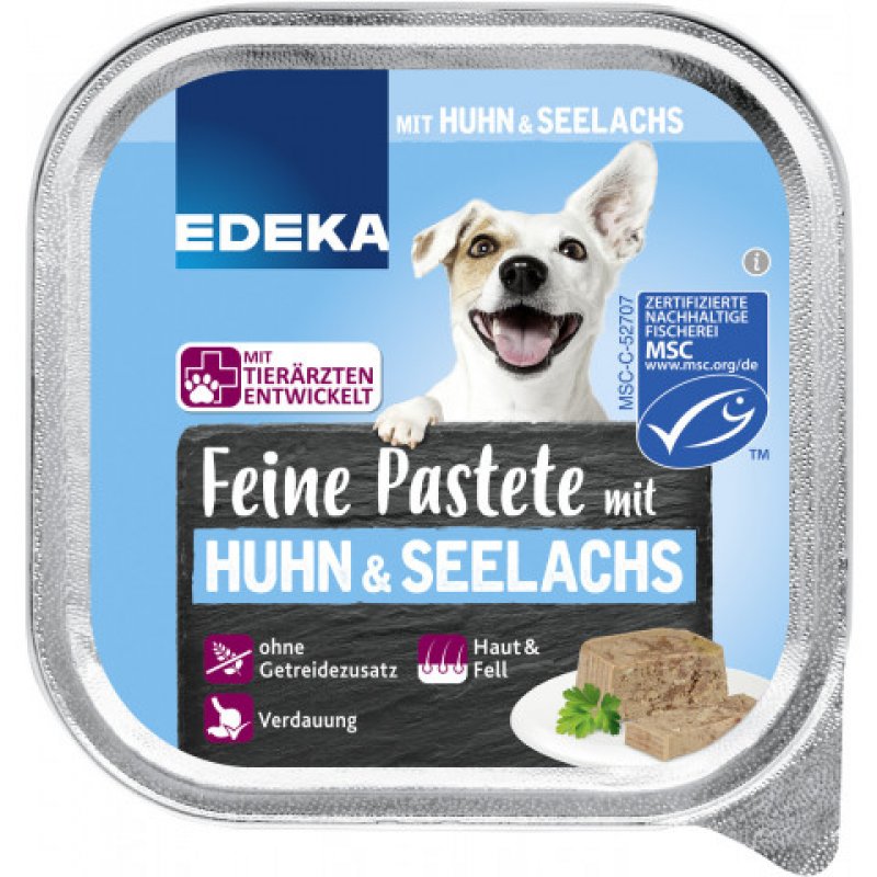 EDEKA Feine Pastete mit Huhn & Seelachs Hundefutter nass 150G