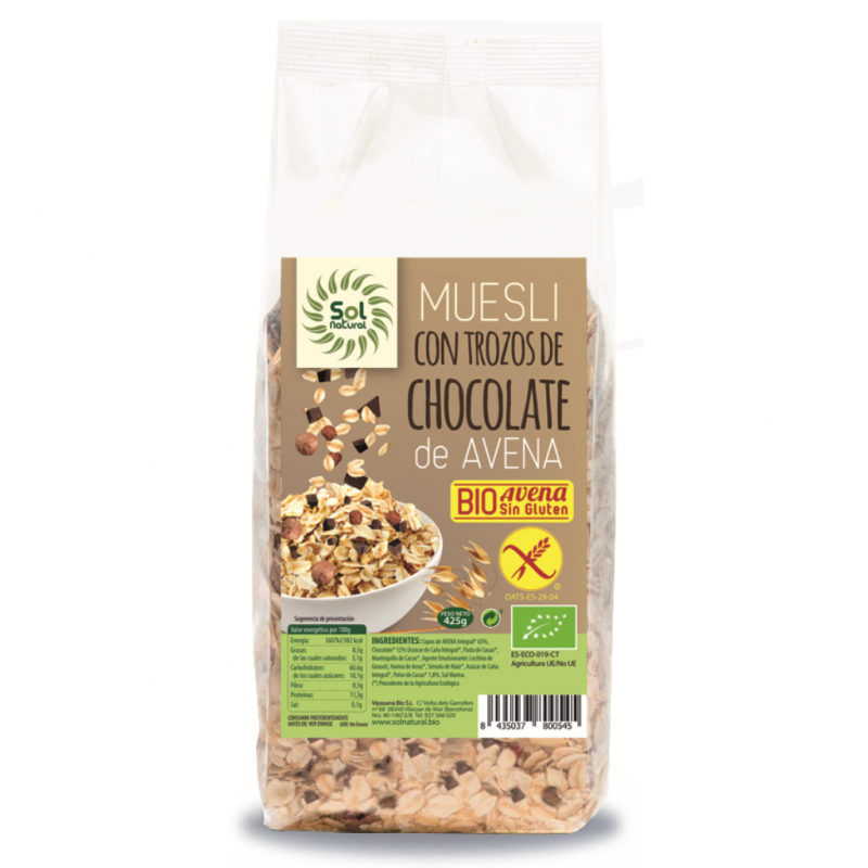 Gluten-free oatmeal muesli with organic chocolate 425 gr.
