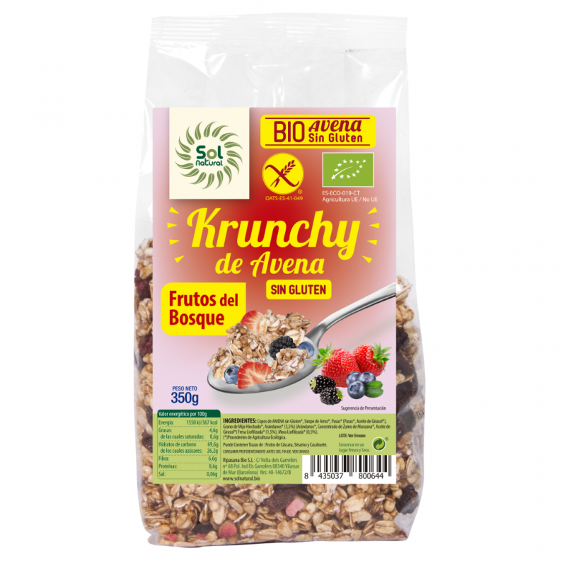 Krunchy de avena sin gluten frutos del bosque bio 350 gr.