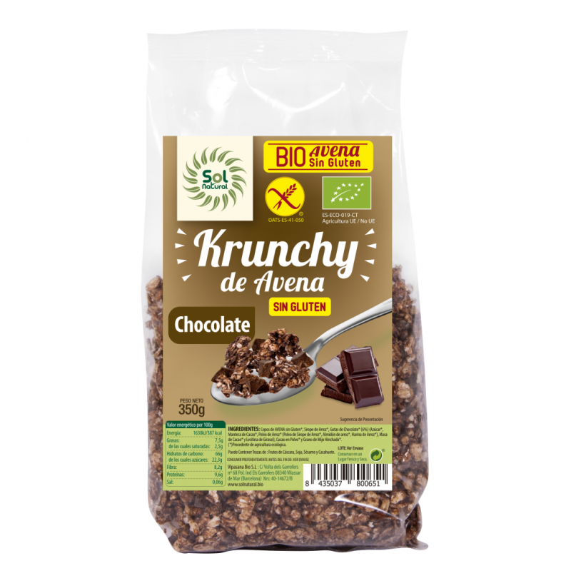 Organic chocolate gluten-free oat Krunchy 350 gr.