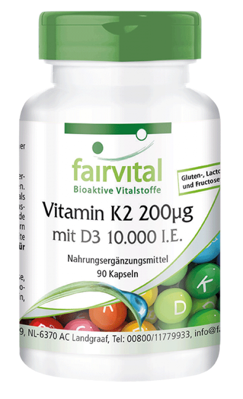 Vitamin K2 200µg mit D3 10.000 I.E. - 90 Kapseln